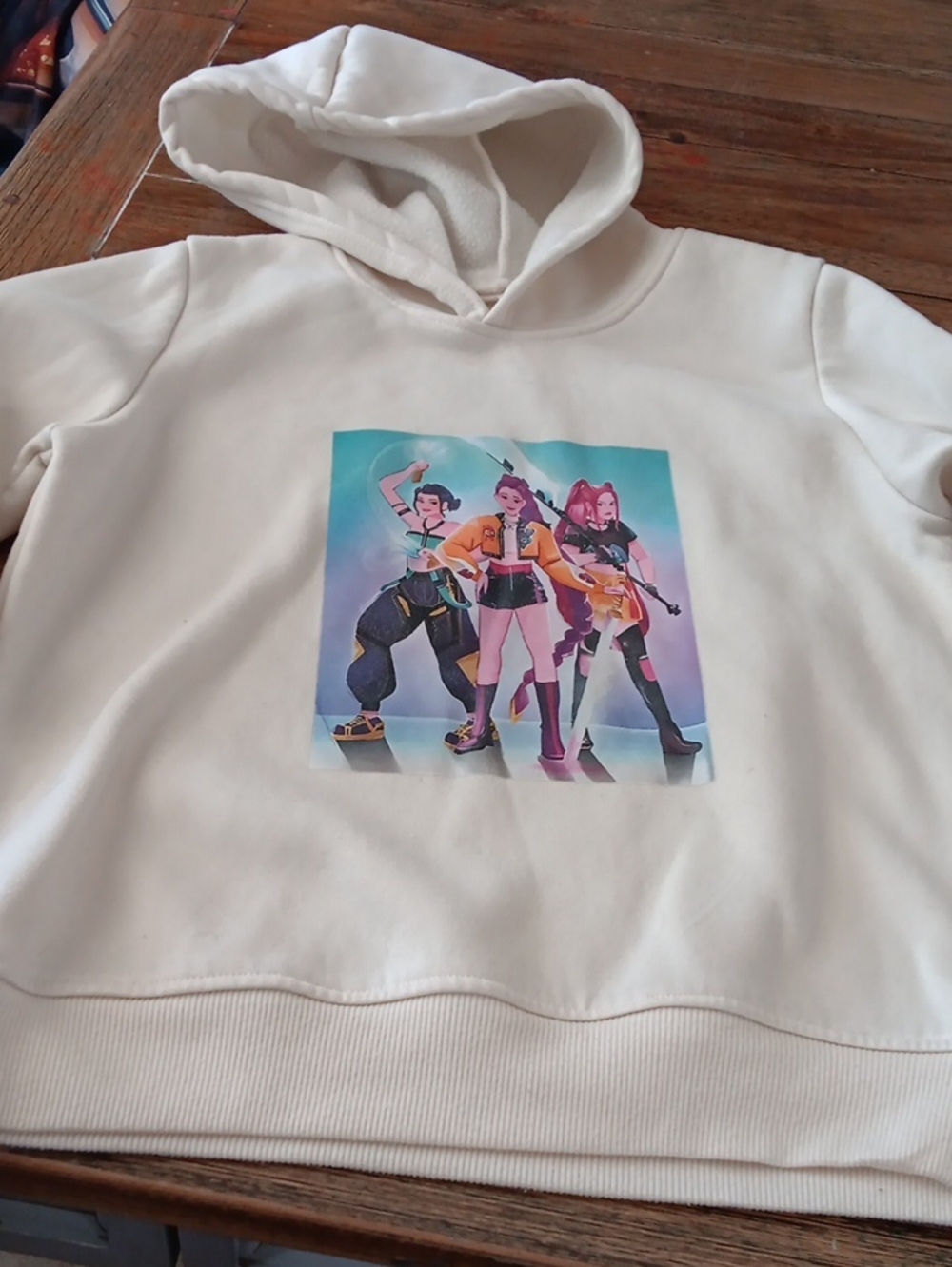 Light Yellow  Hoodie Sweatshirt With Demon Hunters On Front  .